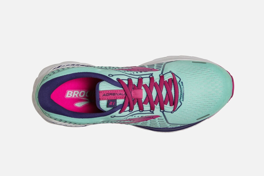 Brooks Adrenaline GTS 21 Road Running Shoes Womens Turquoise/Pink 481037-IHA